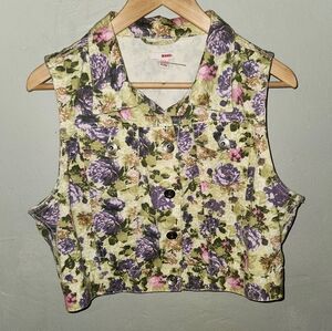 Vintage Bongo 1980s 1990s Floral Sleeveless Denim Cropped Top.